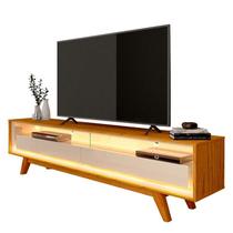 Rack Com LED Pra TV 65 Polegadas 172cm Requinte Pés Madeira Gelius Naturale/Off White