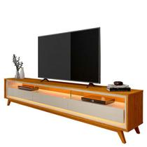 Rack Com LED Pra TV 75 Polegadas 212cm Requinte Pés Madeira Gelius Naturale/Off White