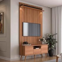 Rack Com Painel 136cm Para TV 55 Polegadas River 1.36 Lukaliam Jequitiba Ripado 3D