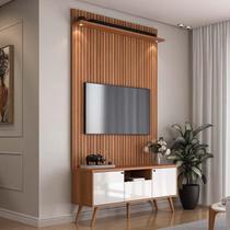 Rack Com Painel 136cm Para TV 55 Polegadas River 1.36 Lukaliam Off White/Jequitiba Ripado 3D