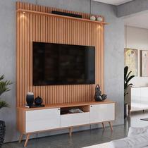 Rack Com Painel 183cm Para TV 70 Polegadas River 1.83 Lukaliam Off White/Jequitiba Ripado 3D