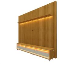 Rack Com Painel 2.3 Ripado Led Rodízio Nobre Naturale Off White Gelius Moveis