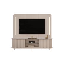 Rack com Painel Atlas para TV Até 75 Polegadas 2 Portas Ripado LED Off White - DJ Móveis Rack com Painel Atlas para TV Até 75 Polegadas 2 Portas Ripado LED Off White - DJ Móveis