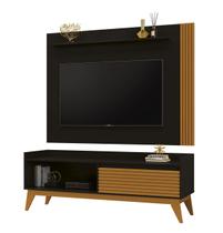 Rack com Painel Audax 1.48 Preto com Cedro Natural - MóveisAqui Rack com Painel Audax 1.48 Preto com Cedro Natural - MóveisAqui