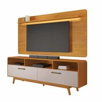 Rack Com Painel Cristal para Tv até 70" - Cinamomo/Off White - JCM Movelaria