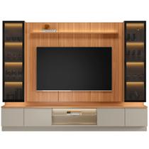Rack com Painel e 2 Cristaleiras 2 Portas com Led Magnata Canela/Gris