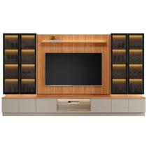 Rack com Painel e 4 Cristaleiras 2 Portas com Led Magnata Canela/Gris