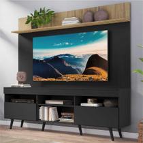 Rack com Painel e Suporte TV 65" Madri Multimóveis Preto/Rustic com Prateleira e Pés Retrô Preto