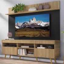 Rack com Painel e Suporte TV 65" Madri Multimóveis Rustic/Preto com Prateleira e Pés Retrô Natural