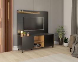 Rack com painel greco preto com madeirado - jm3