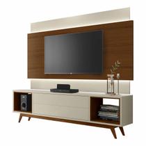 Rack com Painel Horizon 2.2 com LED Off White com Natural - MoveisAqui