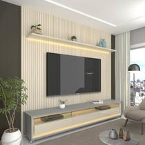 Rack com Painel Impressão Ripada para TV até 90 Polegadas com LED com Rodízios Requinte 220cm 100% MDF - Gelius Móveis