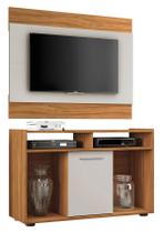 Rack com Painel Línio Freijó com Off White - MoveisAqui Rack com Painel Línio Freijó com Off White - MoveisAqui