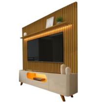 Rack com Painel Nobre Sem Nicho 230cm para TV até 85 Polegadas Ripado com LED 2 Portas 1 Gaveta Gelius