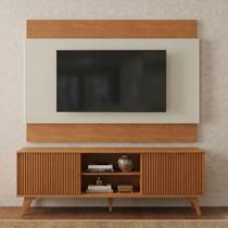 Rack com Painel para Tv 65 Polegadas Ripado em Mdf 185x196cm Gaia Branco Naturalle/Off Rack com Painel para Tv 65 Polegadas Ripado em Mdf 185x196cm Gaia Branco Naturalle/Off