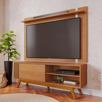 Rack com Painel para Tv 70 Polegadas Otawa e Leme Porta Deslizante Ripado Artesanal Pés Madeira