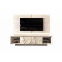 Rack Com Painel Para TV 75 Polegadas Com 4 Gavetas 3D Piramide Colone Creme DJ Moveis