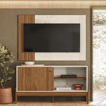 Rack com Painel para TV até 42 Polegadas MDF 120cmx160,5cm Wood Marrom Cinamomo Mel/Off White Rack com Painel para TV até 42 Polegadas MDF 120cmx160,5cm Wood Marrom Cinamomo Mel/Off White