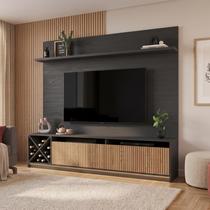 Rack com Painel para TV até 50 Polegadas 160CMX149,5cm Impressão Ripada e 2 Portas Adega Roma Preto