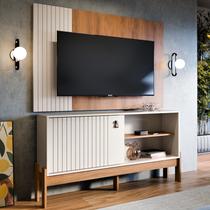 Rack com Painel para TV até 50 Polegadas Com Porta De Correr Ripada Sala Moderna e Elegante