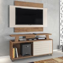 Rack com Painel para TV Até 50 Polegadas Rivera 1 Porta Canelato Rústico/3d Natura Off White - Atualle Móveis Rack com Painel para TV Até 50 Polegadas Rivera 1 Porta Canelato Rústico/3d Natura Off White - Atualle Móveis