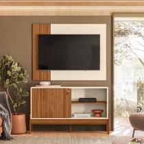 Rack Com Painel Para Tv Até 50 Polegadas Wood Da Möbler Cinamomo/Perola Metalizada