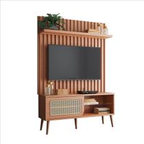 Rack com Painel para TV Até 55 Polegadas 1 Porta com Fita Led Ripado Freijó - Dalla Costa