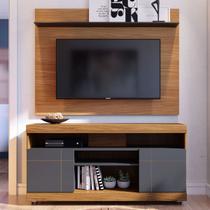 Rack com Painel para TV Até 55 Polegadas Bello 2 Portas Noce Milano/Preto Fosco - Pnr Móveis
