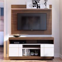 Rack com Painel para TV Até 55 Polegadas Bello 2 Portas Nogueira Real/Off White - Pnr Móveis Rack com Painel para TV Até 55 Polegadas Bello 2 Portas Nogueira Real/Off White - Pnr Móveis