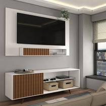 Rack com Painel para TV Até 55 Polegadas Ripado Branco/Freijó - Panorama Móveis Rack com Painel para TV Até 55 Polegadas Ripado Branco/Freijó - Panorama Móveis