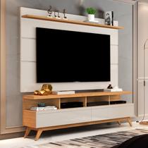 Rack com Painel para TV até 60 Polegadas MDF 160cmx194cm Pés em Madeira Maciça Vivare Bege Nature/Off White