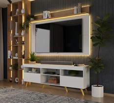 Rack com Painel para TV até 65 e Pés Retrô Flórida Multimóveis Branco Natural Rack com Painel para TV até 65 e Pés Retrô Flórida Multimóveis Branco Natural