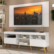 Rack com Painel para TV até 65 e Pés Retrô Flórida Multimóveis Branco Natural