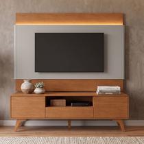 Rack com Painel para Tv até 65 Polegadas 185cm X 187cm com Led 100% Mdf Pés em Madeira Maciça Ares