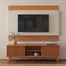 Rack com Painel para Tv até 65 Polegadas 185cm X 196cm com Led 100% Mdf e Pés em Madeira Maciça Gaia