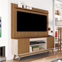 Rack com Painel para TV Até 65 Polegadas éter 2 Portas Ripado Off White/Freijó - Pnr Móveis