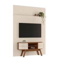 Rack com Painel para TV até 65 Polegadas MDF 179cmx312,5cm Curvo Frisado Silverston Marrom Naturale/Off White
