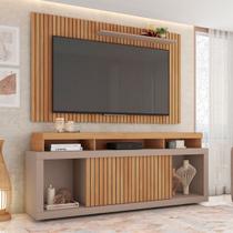 Rack com Painel para TV Até 65 Polegadas New Oscar 2 Portas Ripado Buriti/Fendi - Caemmun