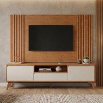 Rack com Painel para Tv até 65 Polegadas Ripado 100% Mdf Piazza Marrom Naturalle/Off Rack com Painel para Tv até 65 Polegadas Ripado 100% Mdf Piazza Marrom Naturalle/Off