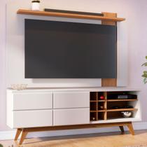 Rack com Painel para TV Até 70 Polegadas Light 2 Portas 3 Prateleiras Off White Matte/Freijó - Pnr Móveis