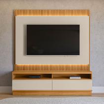 Rack com Painel para TV Até 70 Polegadas São Paulo 2 Gavetas Ripado com Led Tauari/Off White Fosco - Linea Brasil