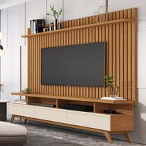 Rack com Painel para TV até 72 Polegadas Ripado Pés Madeira Maciça Classic - Giga Móveis