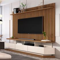 Rack com Painel para TV Até 72 Polegadas Vivare Classic 3 Gavetas Ripado Off White/Freijó - Giga Móveis
