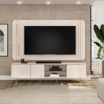 Rack com Painel para TV até 75 Polegadas 100% MDF com LED 241CMX189CM Curvo Ariana Branco Rack com Painel para TV até 75 Polegadas 100% MDF com LED 241CMX189CM Curvo Ariana Branco