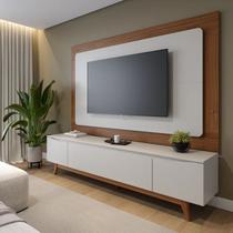 Rack com Painel para Tv até 75 Polegadas 220cm Pés Madeira Maciça Flynt Oslo - Província