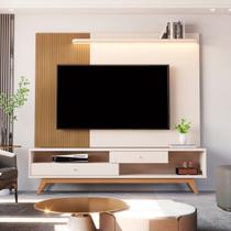 Rack com Painel para TV até 75 Polegadas com Led Ripado Impressão Pés Madeira Maciça