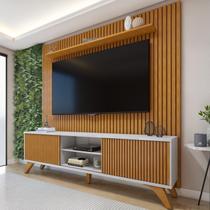 Rack com Painel para TV até 75 Polegadas com Ripado 100% MDF 218cm Pés Madeira Maciça Gaia Paris