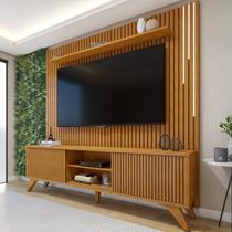 Rack com Painel para TV até 75 Polegadas com Ripado 100% MDF com LED 218cm Pés Madeira Gaia Paris