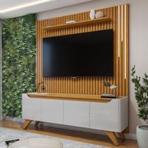 Rack com Painel para TV Até 75 Polegadas Grécia Paris 4 Portas com Led Off White/Naturalle - Mavaular Rack com Painel para TV Até 75 Polegadas Grécia Paris 4 Portas com Led Off White/Naturalle - Mavaular
