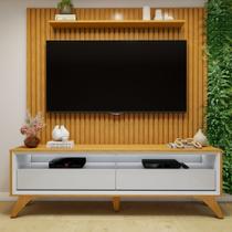 Rack com Painel para TV até 75 Polegadas Laqueado 100% MDF Ripado Pés Madeira Maciça Paris Rack com Painel para TV até 75 Polegadas Laqueado 100% MDF Ripado Pés Madeira Maciça Paris